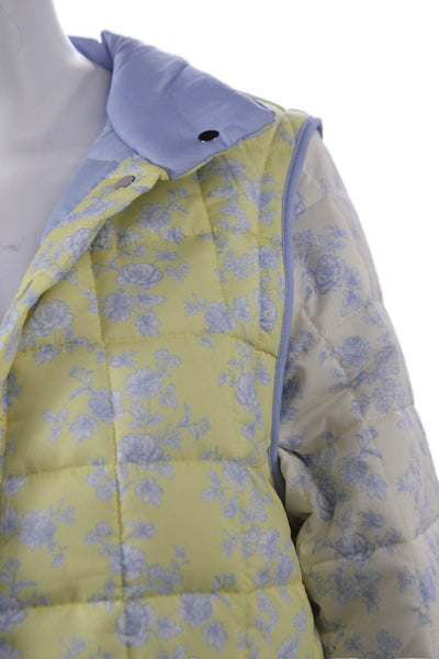 Yllw Women Quilted Floral Multicolor Polyester Button Long Sleeve Jacket Size M