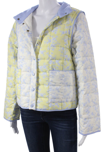 Yllw Women Quilted Floral Multicolor Polyester Button Long Sleeve Jacket Size M