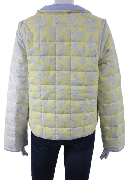Yllw Women Quilted Floral Multicolor Polyester Button Long Sleeve Jacket Size M