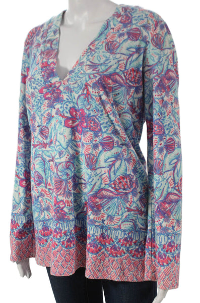Lilly Pulitzer Women Tunic T-Shirt Multicolor Floral V-Neck Long Sleeve Size M