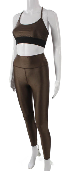 Noli Women Nylon Leggings Brown Scoop Neck Sleeveless Outfit Set Size XS