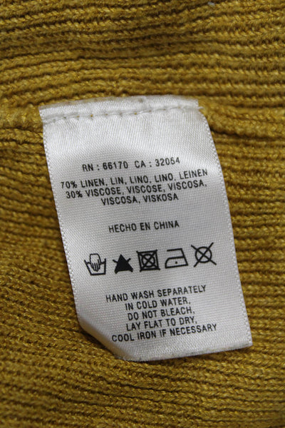 Angel Of The North Women Linen Yellow Solid Cardigan 3/4 Sleeve Size M