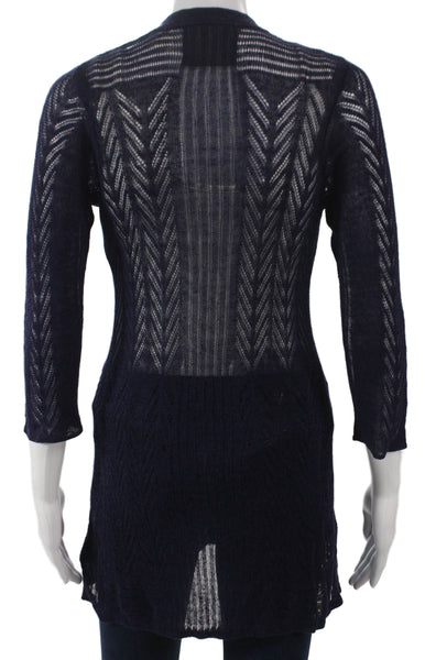 Guinevere Anthropologie Womens Cardigan Blue Linen V Neck 3/4 Sleeve Size S