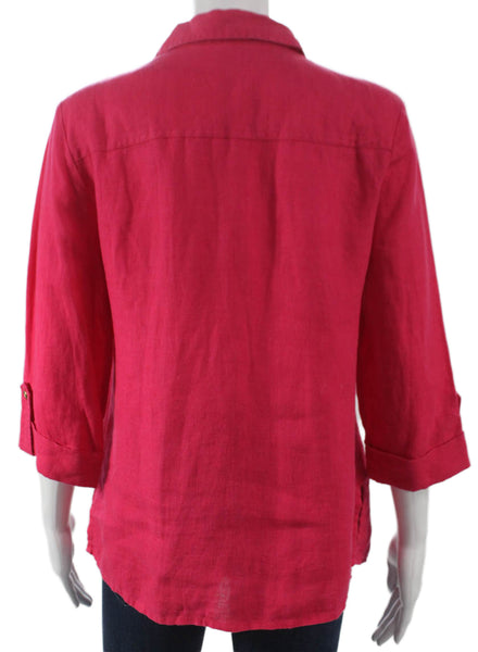 JM Collection Womens Pink Linen Collared Basic Button-Up 3/4 Sleeve Size 6P