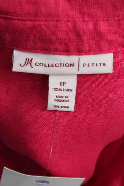 JM Collection Womens Pink Linen Collared Basic Button-Up 3/4 Sleeve Size 6P
