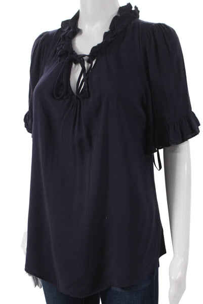 Odille Anthropologie Women Tunic High Neck Short Sleeve Blue Tie Size 10