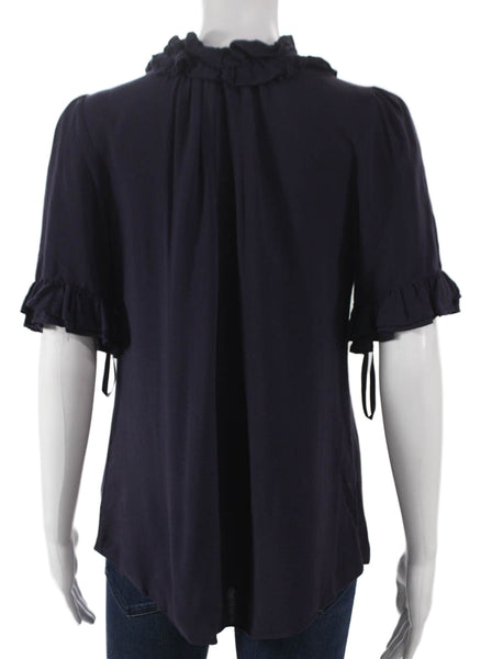 Odille Anthropologie Women Tunic High Neck Short Sleeve Blue Tie Size 10