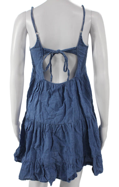 Rails Womens Sundress Blue Lyocell Scoop Neck Tie Waist Petite Size S