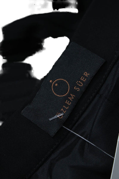 Ozlem Suer Womens Black Straight Pencil Midi Skirt Polyester Zip Size 6