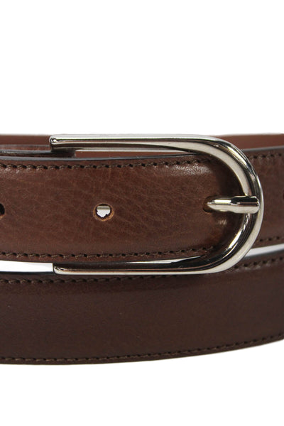 Ralph Lauren Womens Leather Silver Tone Buckle Classic Belt Brown Size 36