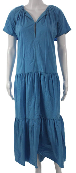 COS Women Maxi Dress Blue Cotton V-Neck Short Sleeve Full Length Size 10