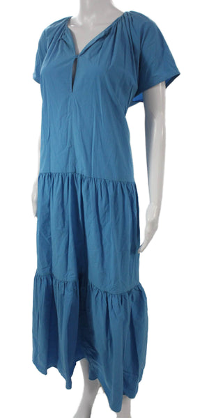 COS Women Maxi Dress Blue Cotton V-Neck Short Sleeve Full Length Size 10