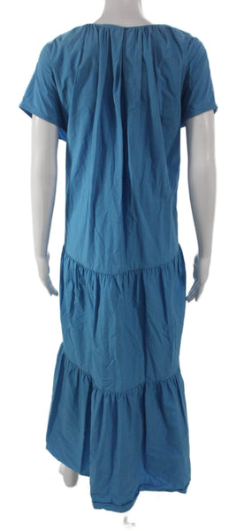 COS Women Maxi Dress Blue Cotton V-Neck Short Sleeve Full Length Size 10