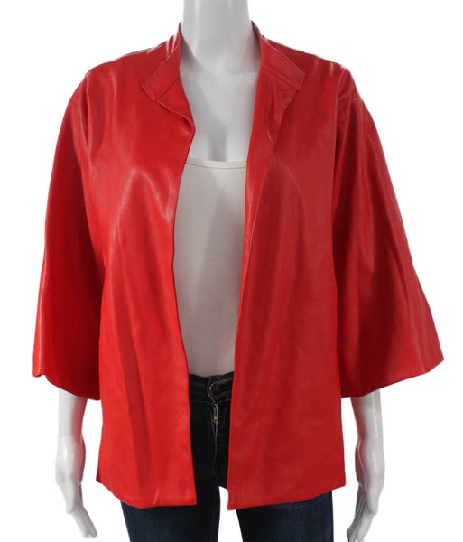Natori Women Red Faux Leather Kimono Jacket 3/4 Sleeve Size S