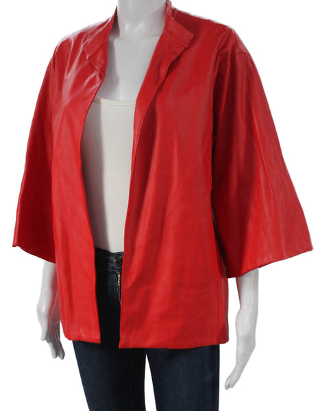 Natori Women Red Faux Leather Kimono Jacket 3/4 Sleeve Size S