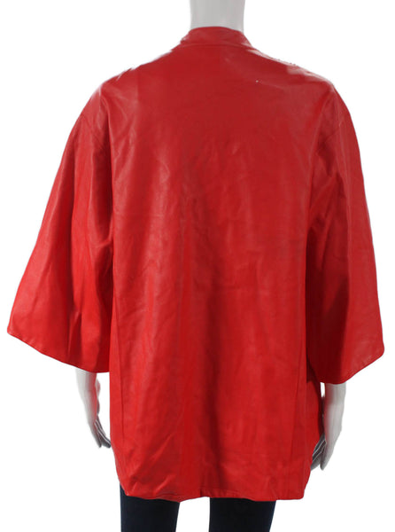 Natori Women Red Faux Leather Kimono Jacket 3/4 Sleeve Size S