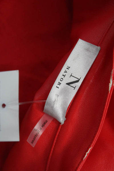 Natori Women Red Faux Leather Kimono Jacket 3/4 Sleeve Size S