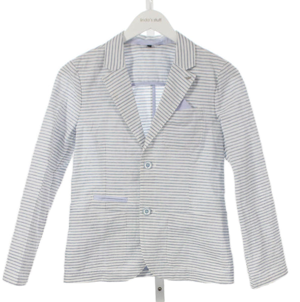 Armani Junior Childrens Boys Linen Blend Striped Blazer White Blue Size 12