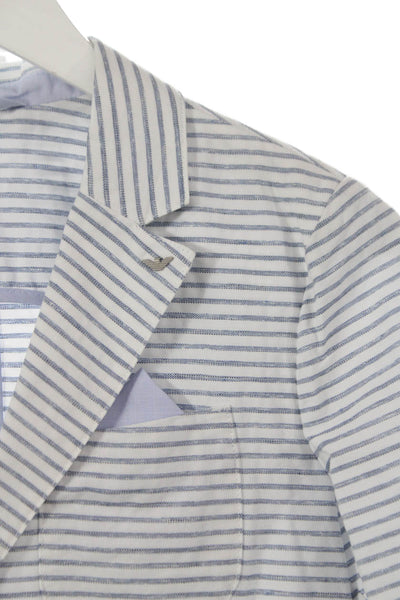 Armani Junior Childrens Boys Linen Blend Striped Blazer White Blue Size 12