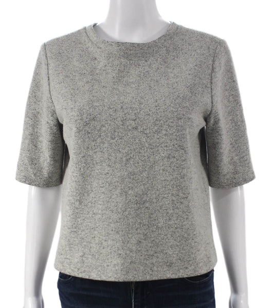 Theory Womens Gray Virgin Wool Crew Neck 3/4 Sleeve Zip T-Shirt Size M