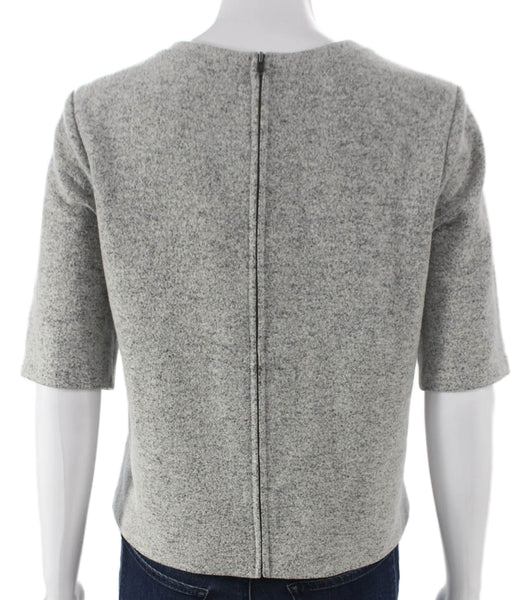 Theory Womens Gray Virgin Wool Crew Neck 3/4 Sleeve Zip T-Shirt Size M