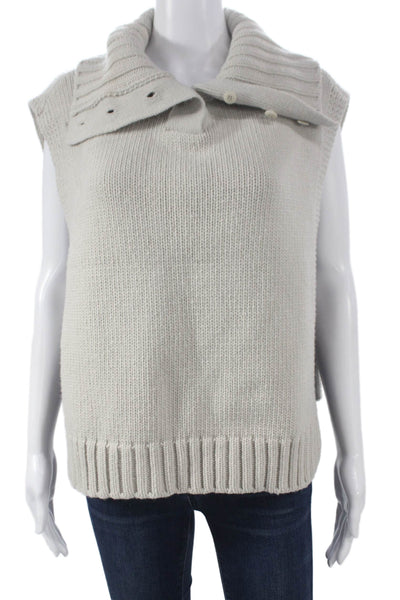 More Than Yesterday Womens Beige Collared Vest Extra Fine Wool Size One Size
