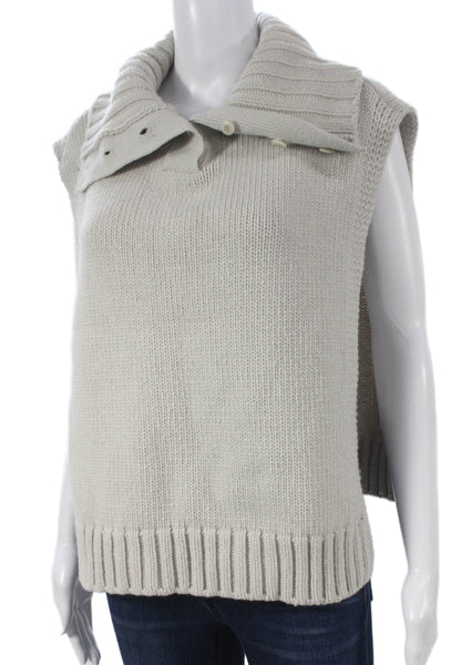 More Than Yesterday Womens Beige Collared Vest Extra Fine Wool Size One Size