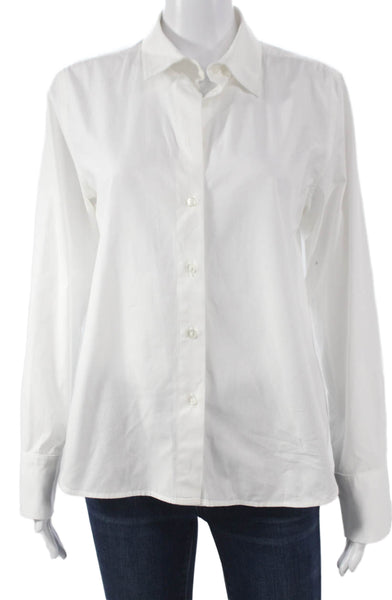 Wyeth Women Basic White Cotton Collared Long Sleeve Button-Up Blouse Size S