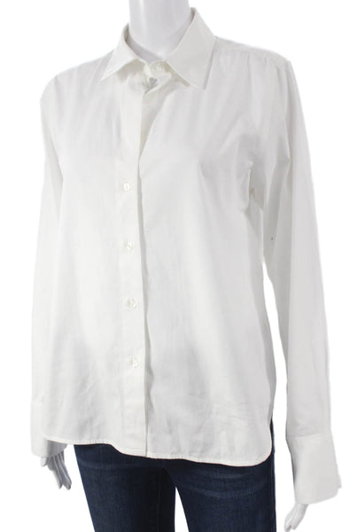 Wyeth Women Basic White Cotton Collared Long Sleeve Button-Up Blouse Size S