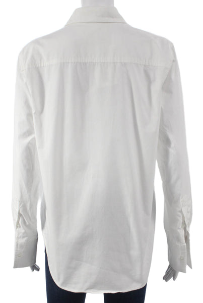 Wyeth Women Basic White Cotton Collared Long Sleeve Button-Up Blouse Size S