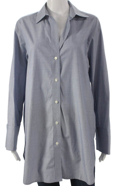Babaton Women Tunic Button-Up Collared Long Sleeve Cotton Blue Size 2