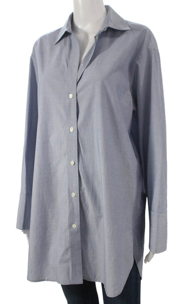 Babaton Women Tunic Button-Up Collared Long Sleeve Cotton Blue Size 2