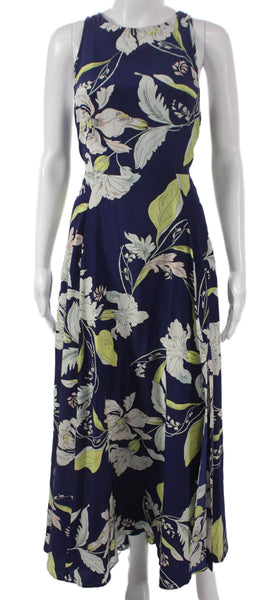Yumi Kim Women Maxi Silk Floral Dress Sleeveless Round Neck Zip Mid Calf Size M