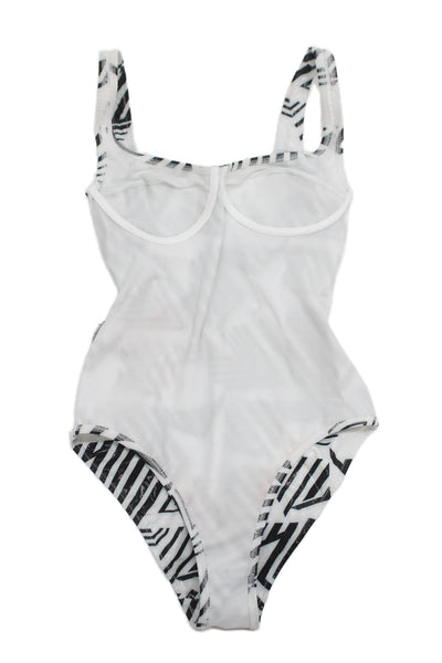 Chanel Women White Geometric Polyester Swimwear One Piece Size 36