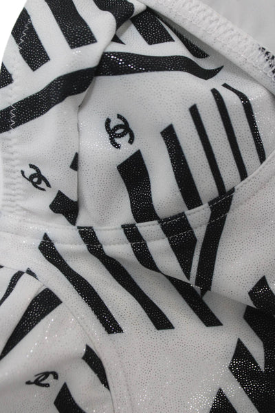 Chanel Women White Geometric Polyester Swimwear One Piece Size 36