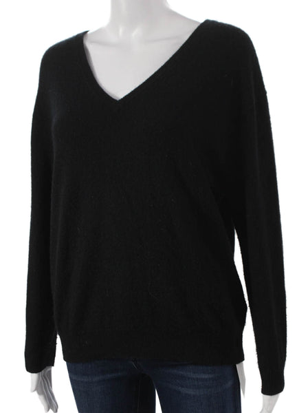 J Crew Women Cashmere V Neck Pullover Black Long Sleeve Size XS
