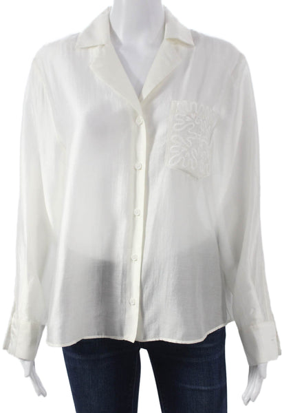 Zara Women Basic Collared Button-Up Top Long Sleeve White Lyocell Size XS