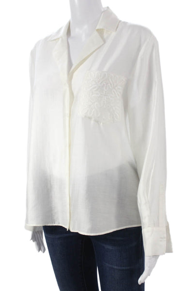 Zara Women Basic Collared Button-Up Top Long Sleeve White Lyocell Size XS