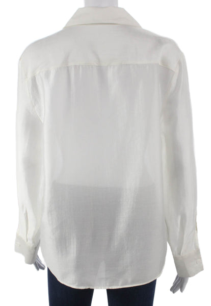 Zara Women Basic Collared Button-Up Top Long Sleeve White Lyocell Size XS