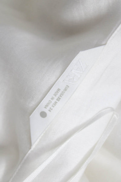 Zara Women Basic Collared Button-Up Top Long Sleeve White Lyocell Size XS