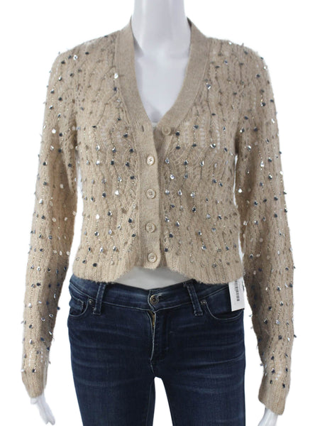 J Crew Collection Womens Cardigan V Neck Long Sleeve Beige Acrylic Size S