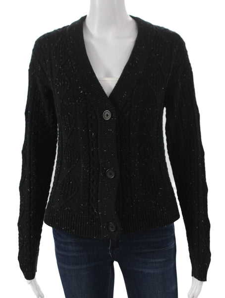 Margaret OLeary Womens V-Neck Black Cotton Cardigan Long Sleeve Size XS