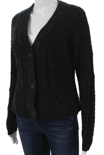 Margaret OLeary Womens V-Neck Black Cotton Cardigan Long Sleeve Size XS
