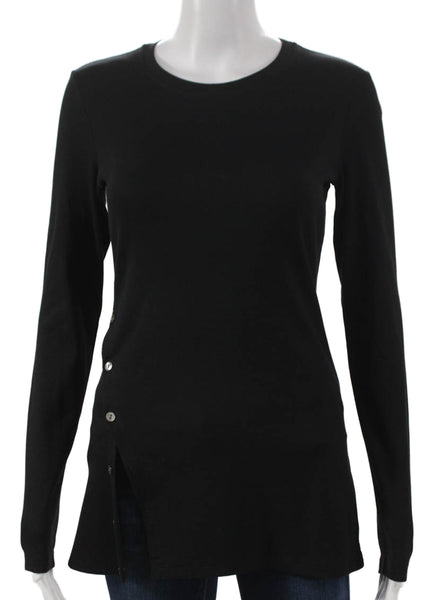 Theory Women Black Cotton Tunic Crew Neck Long Sleeve Size S