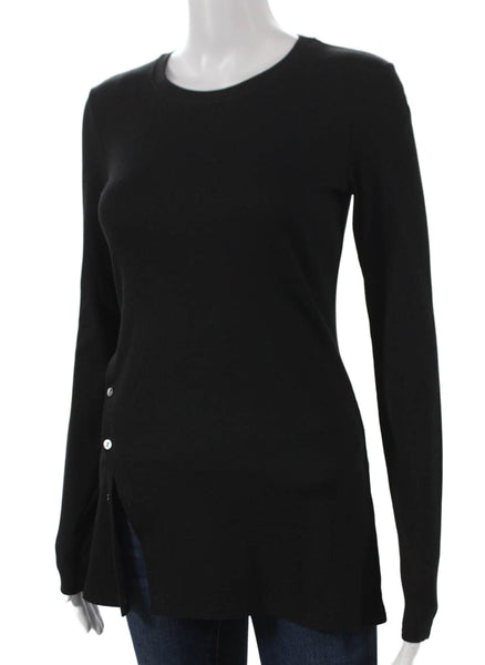 Theory Women Black Cotton Tunic Crew Neck Long Sleeve Size S