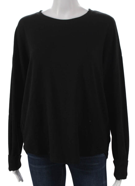 PJ Salvage Women Basic T-Shirt Black Rayon Round Neck Long Sleeve Size M