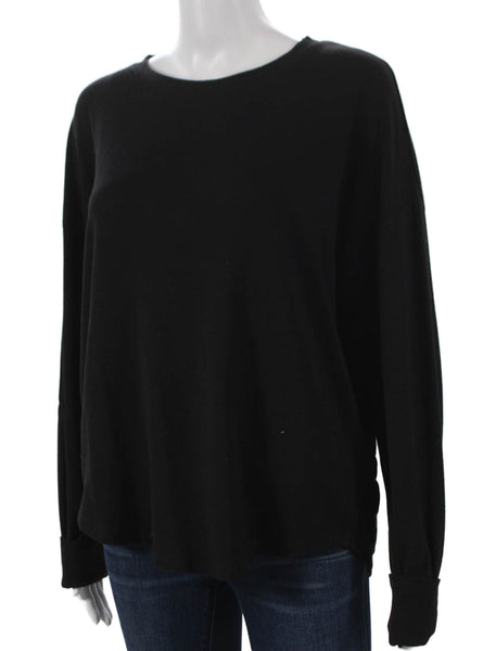 PJ Salvage Women Basic T-Shirt Black Rayon Round Neck Long Sleeve Size M
