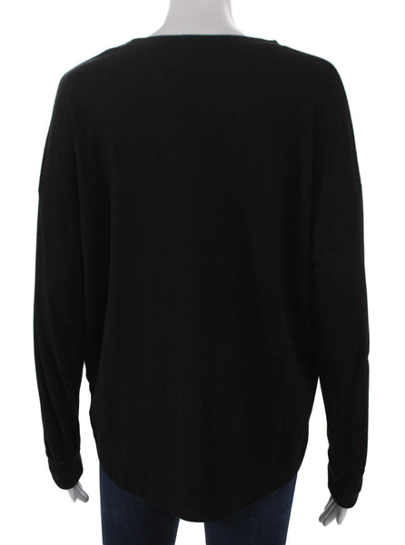PJ Salvage Women Basic T-Shirt Black Rayon Round Neck Long Sleeve Size M