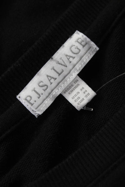 PJ Salvage Women Basic T-Shirt Black Rayon Round Neck Long Sleeve Size M