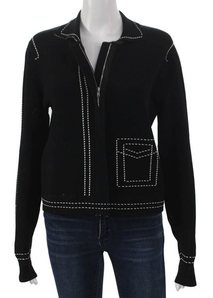 Autumn Cashmere Women FullZip Collared Viscose Sweater Black Long Sleeve Size S
